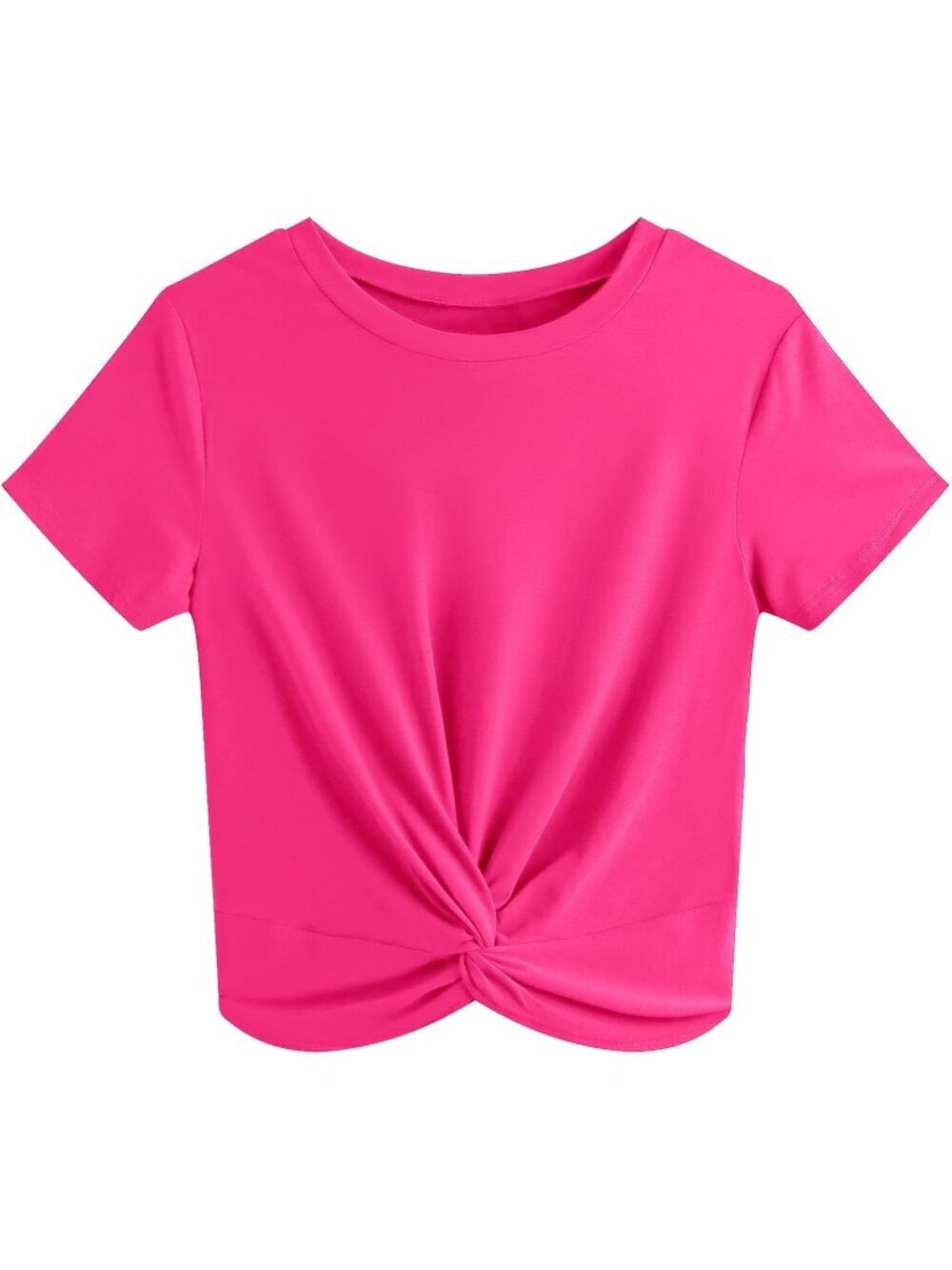 Women's T Shirt Hot Pink Summer Causal Short Sleeves Blouse Round Neck Crop Tops